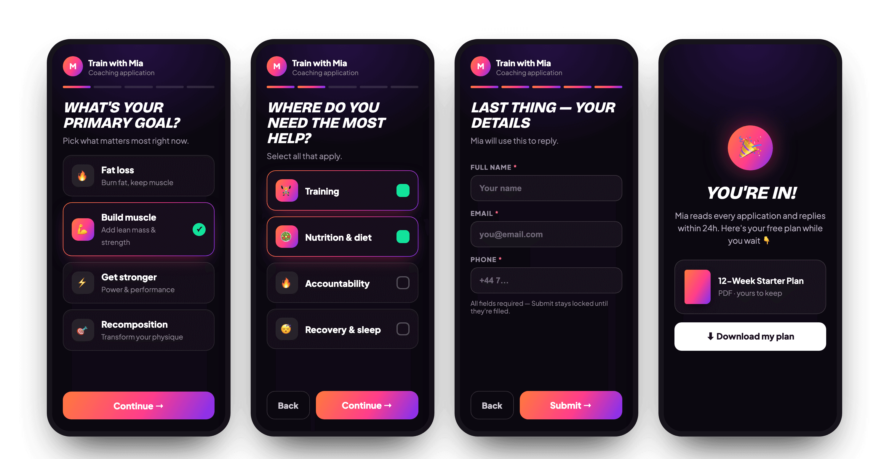 A four-step Work with me funnel on a creator's page